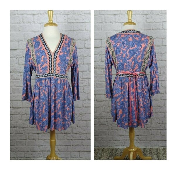 J. Jill Women's Tunic Top Crochet Trim Floral Tie-Back Blouse Boho Oversized XS - Picture 2 of 12